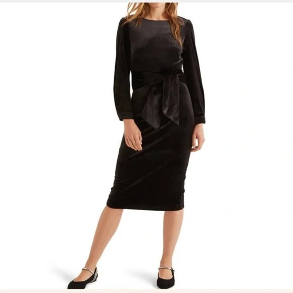 Boden Julianna Black Velvet Tie Waist Dress 4R - Picture 1 of 4